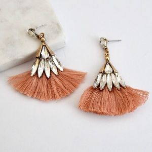 Glass Statement Tassel Earrings - Peach